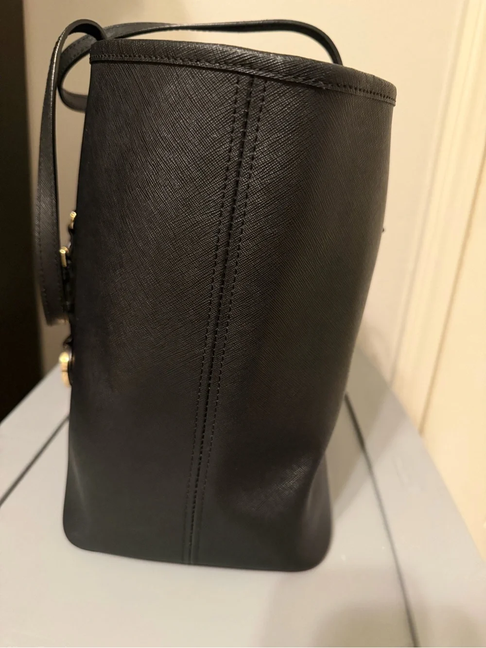 Michael Kors Black Jet Set Saffiano Leather Tote with Gold Hardware